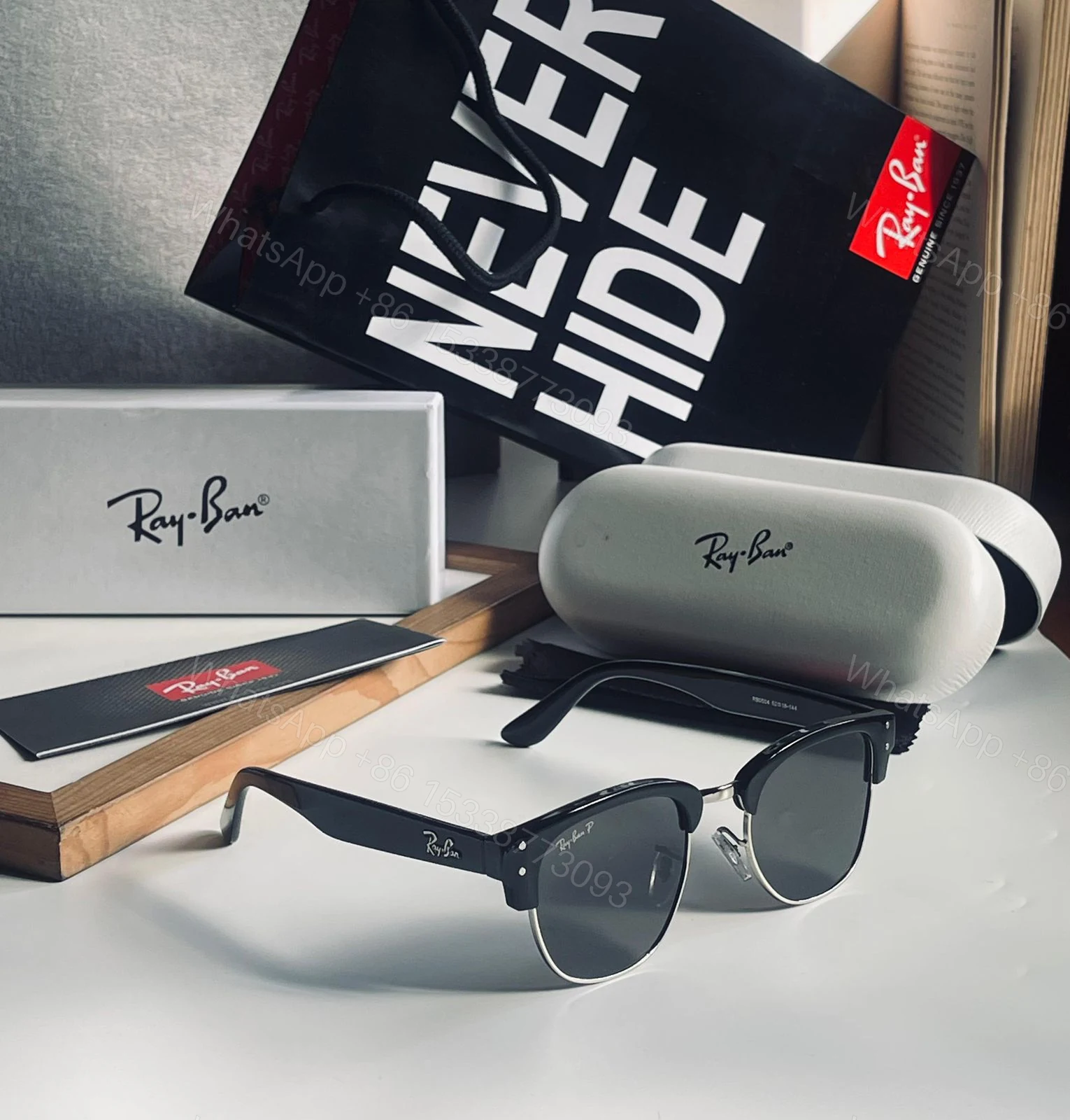 View 2 of Ray-Ban Clubmaster Black-Dark Polarized Metal