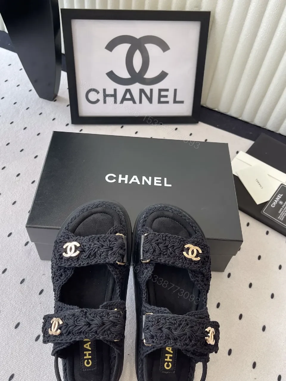 View 6 of Crochet-Texture Sandals with Gold Logo Accents – Luxury Everyday Wear
