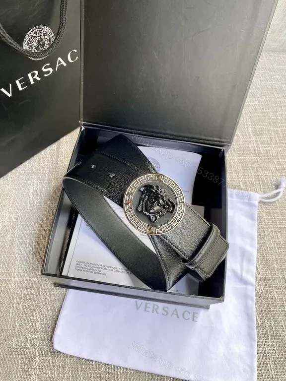View 3 of Versace Black Leather Belt with Medusa Buckle â€“ Luxe Everyday Accessory