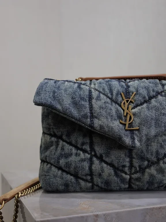 View 6 of Textured Denim Quilted Bag with YSL Hardware - Compact chic