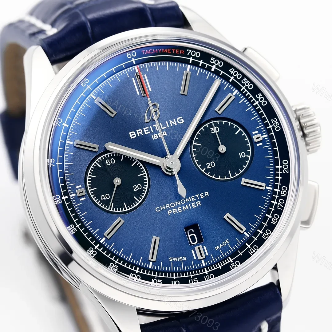 View 4 of GF Factory Breitling Premier B01 Chronograph – Blue Dial, Stainless Steel Case, Leather Strap