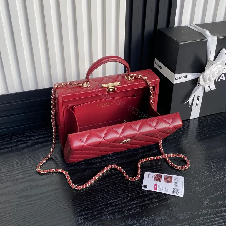 View 6 of Red Quilted Mini Satchel with Gold Chain - Chic Couture Bag