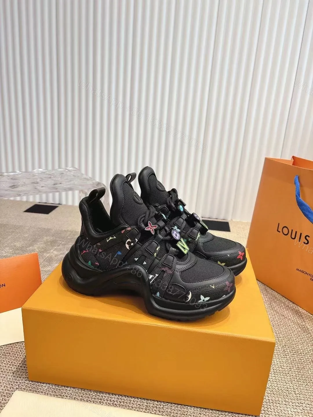 View 6 of LV Women Black Mesh Multicolor Logo Sneakers