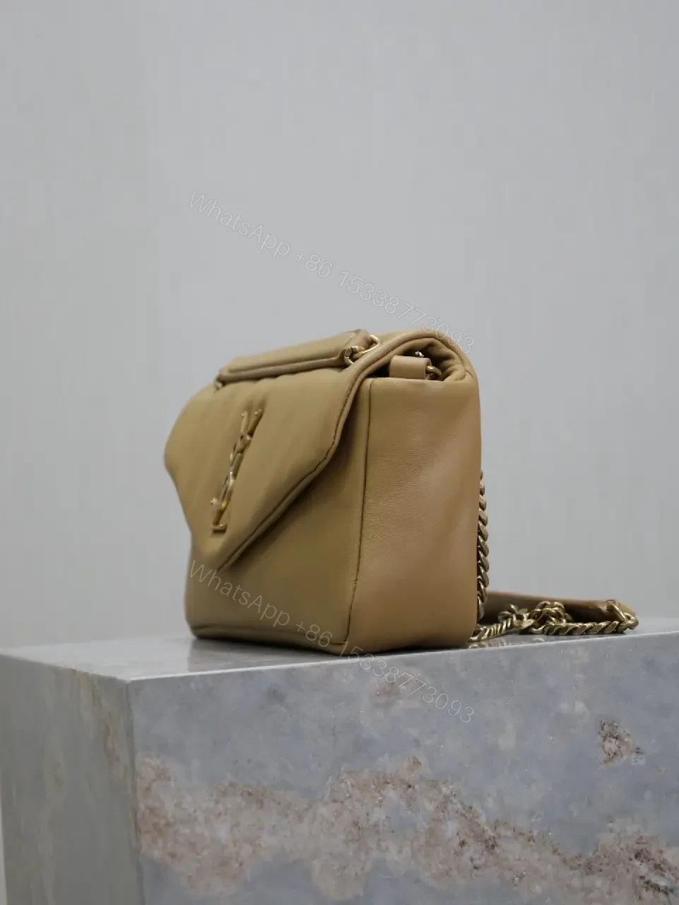 View 2 of Chic Taupe Calfskin Envelope Bag with Monogram Hardware