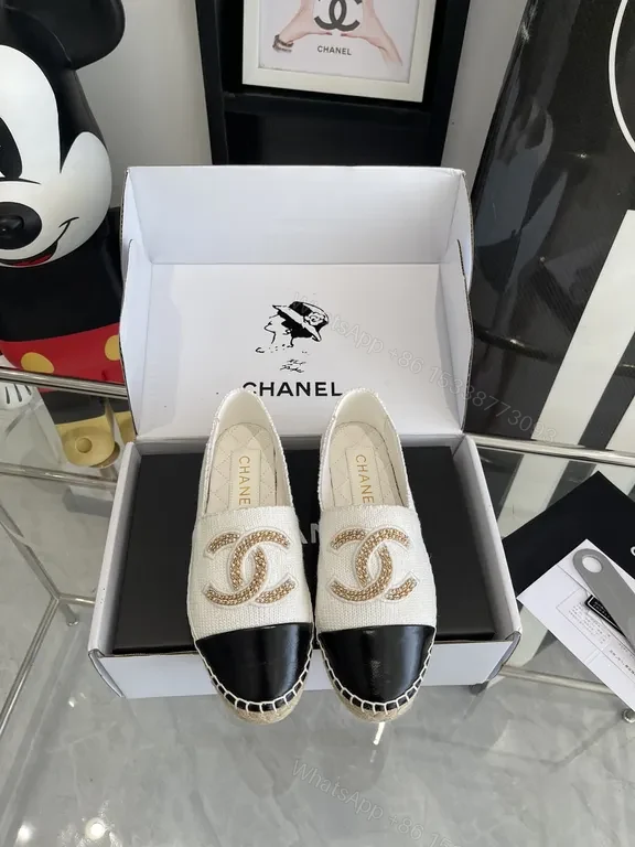 Chanel-Influenced Textured Espadrille Loafers - Signature Logo — view 1