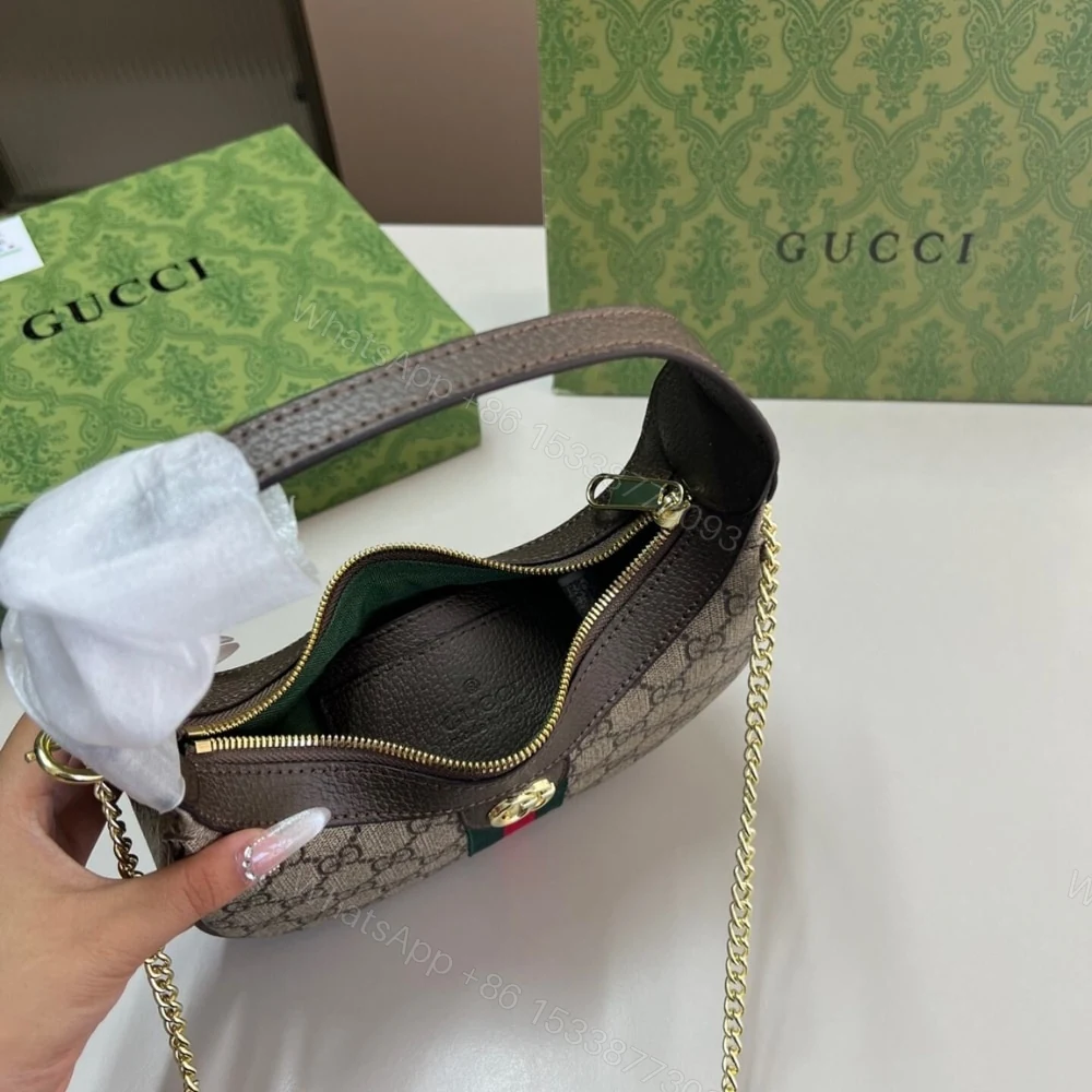 View 9 of GUCCI OPHIDIA SMALL SHOULDER BAG BEIGE AND DARK BROWN GG FABRIC 22CM 838463 FAE0P 9746