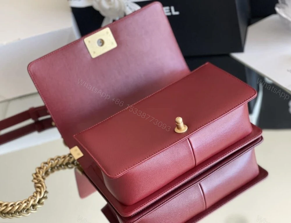 View 5 of Chanel Medium Boy Caviar Handbags Red 25Cm
