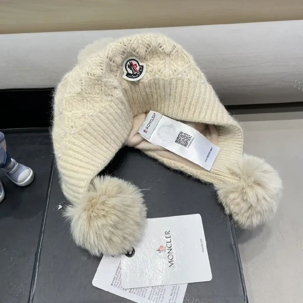 View 4 of Ivory Knit Beanie with Plush Earmuffs & Pom – Cozy Luxe Style