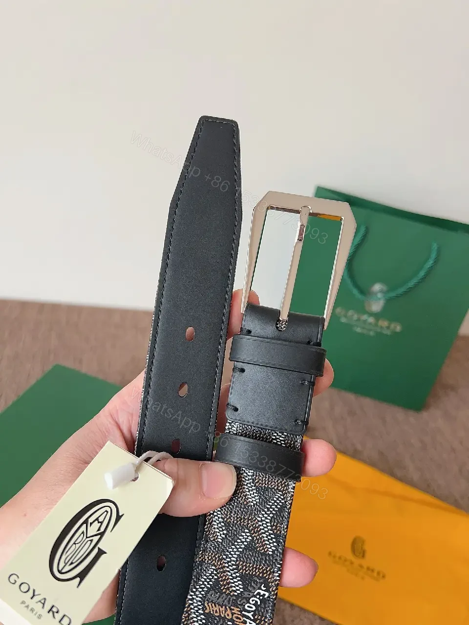 Textured Leather Belt with Signature Hardware, Slim Webbing buckle — view 1