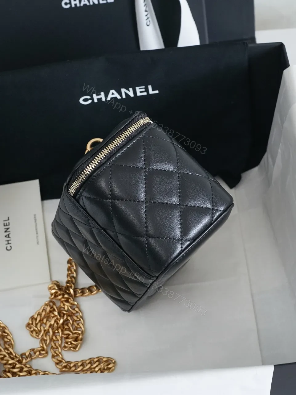 View 7 of Quilted Black Crossbody Bag + Gold Chain + Compact Luxury Bag