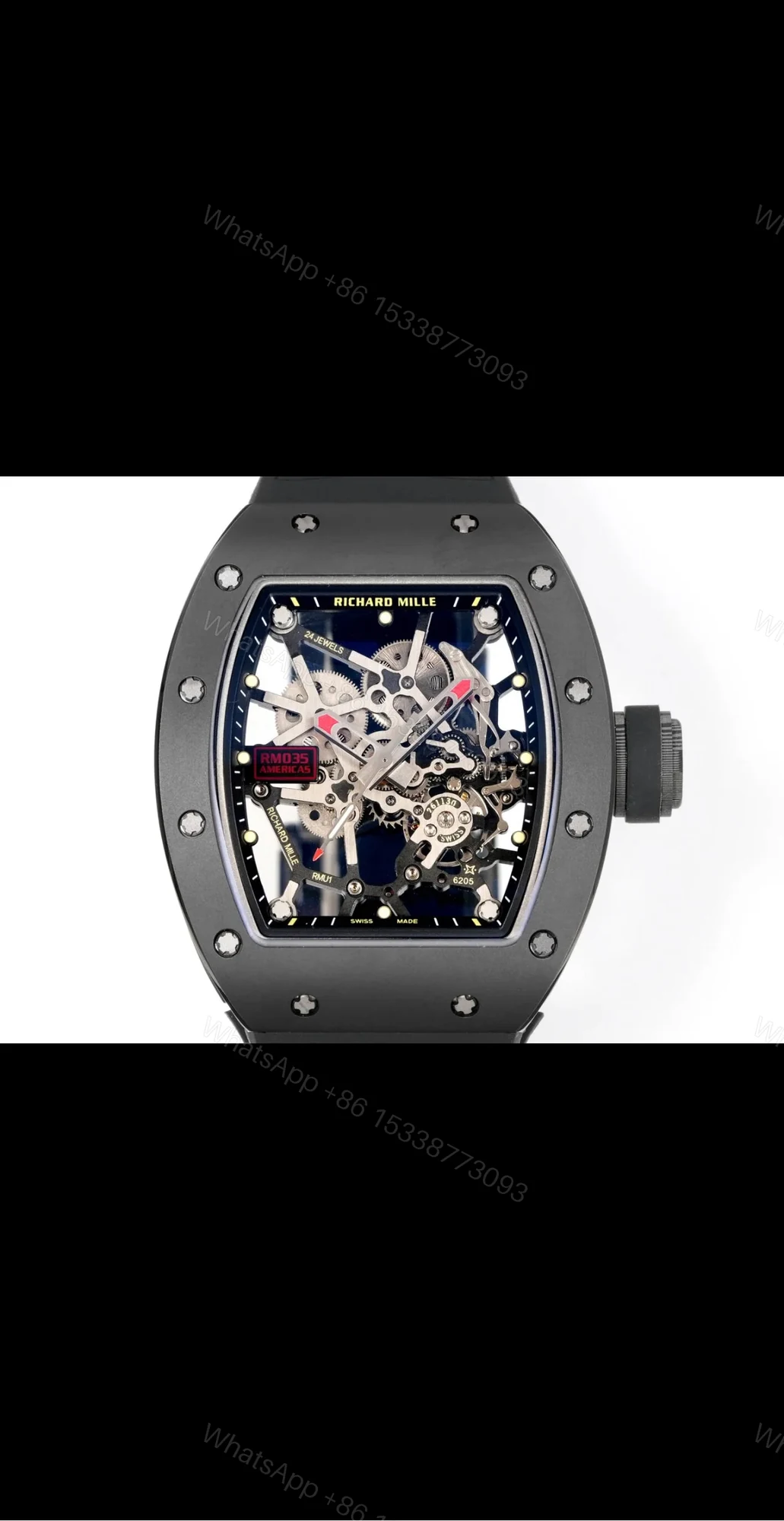 View 2 of Richard Mille RM035 Big Bull Manual Winding Skeleton Watch Black Ceramic NTPT Carbon Fiber RMUL1 Movement Velcro Strap Premium Edition RM035-BB-BLK-CF-VEL