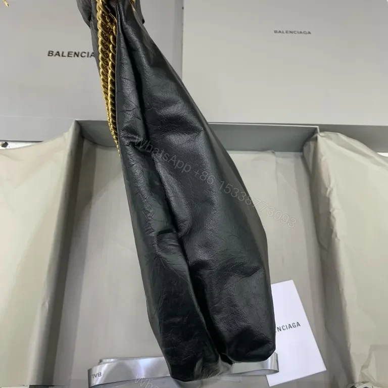 View 5 of Black Leather Balenciaga-Inspired Tote with Gold Chain Handle