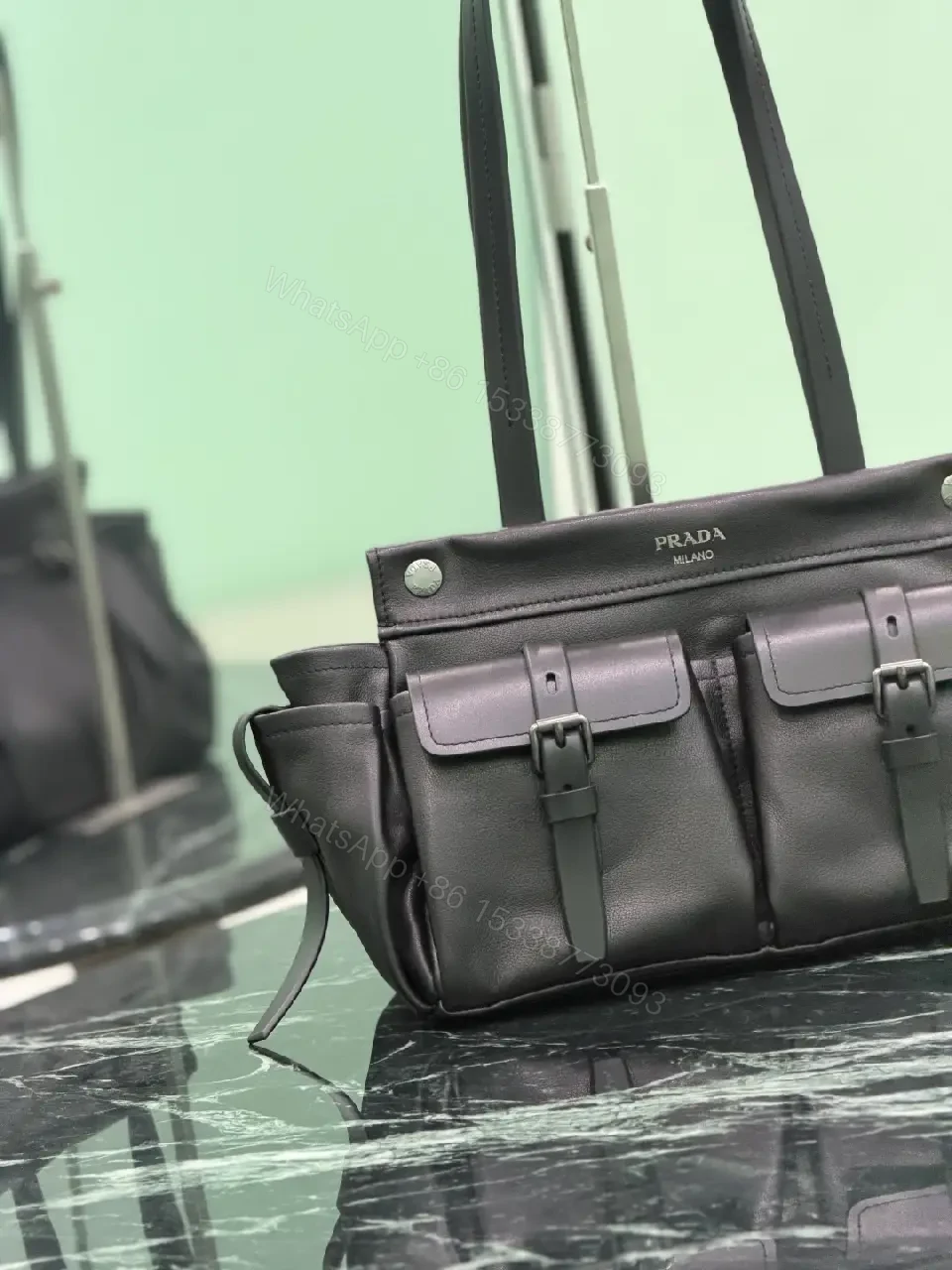 View 6 of Chic Black Leather Carryall: Structured Luxury Tote
