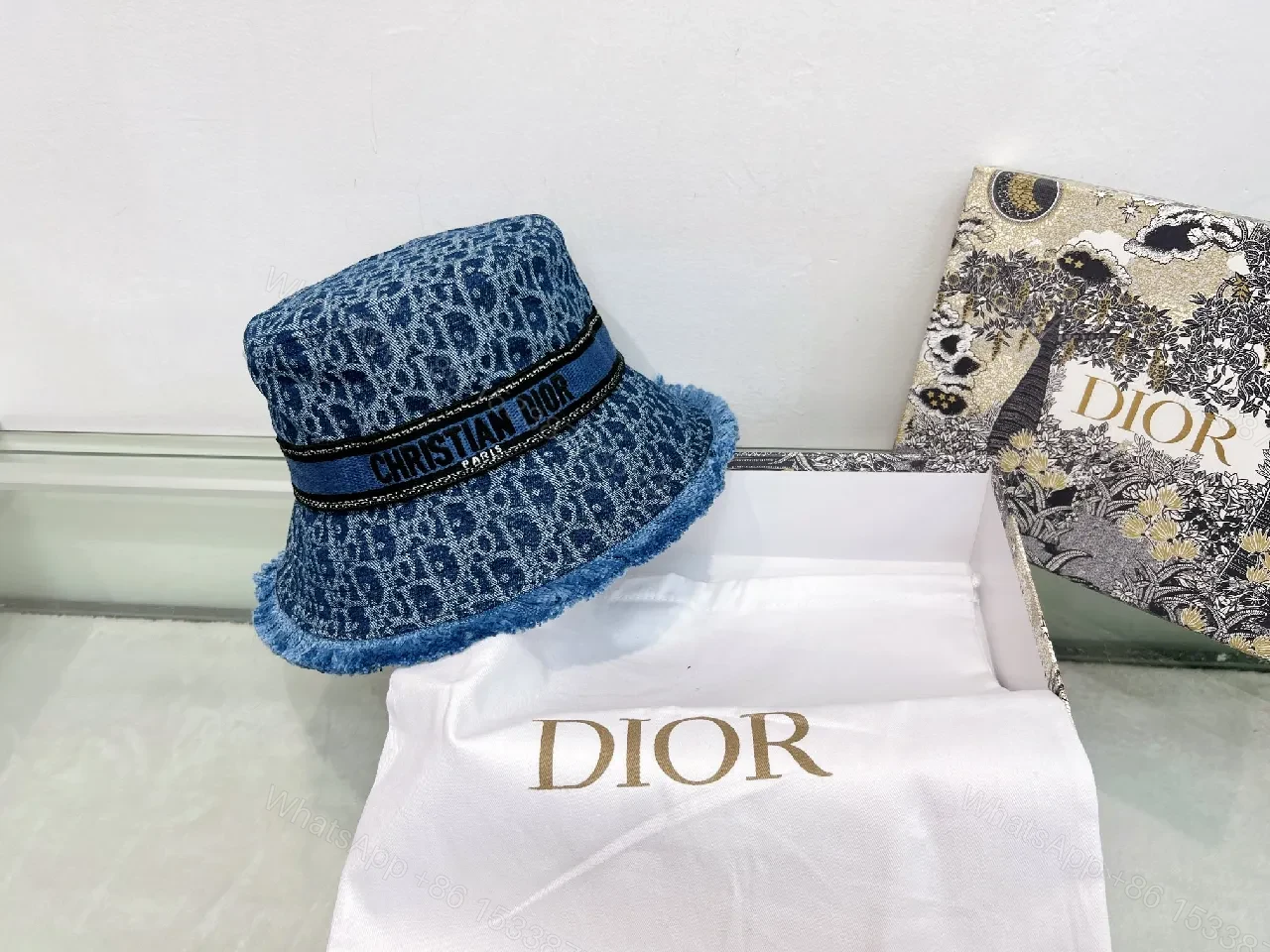 View 2 of Blue Denim Bucket Hat: Patterned Denim, Luxe Streetwear Style