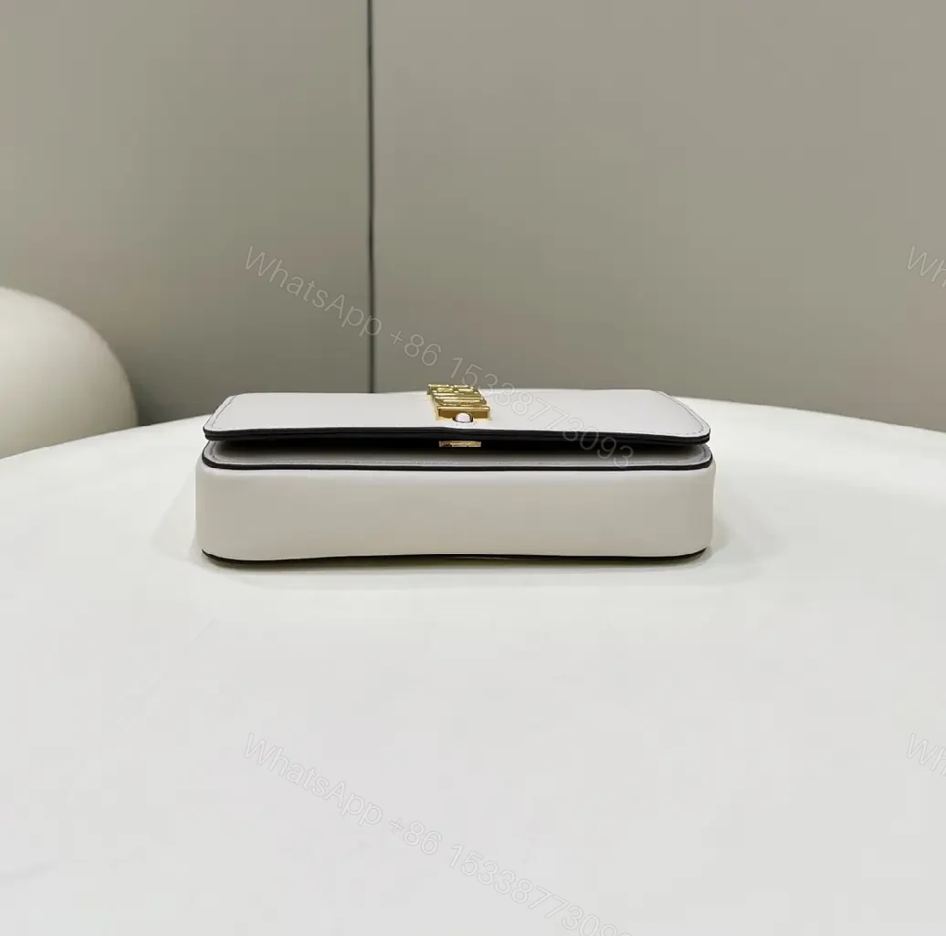 View 5 of Chic White Leather Satchel with Gold Chain Details