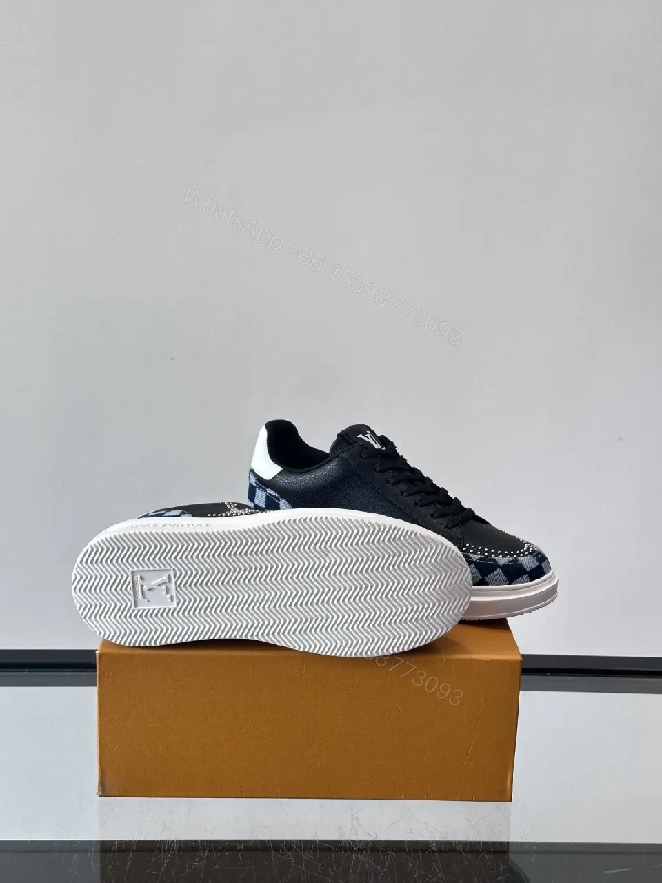View 9 of Bold Checkerboard Tech Trainers, Leather Panels, LV Motif Sneakers