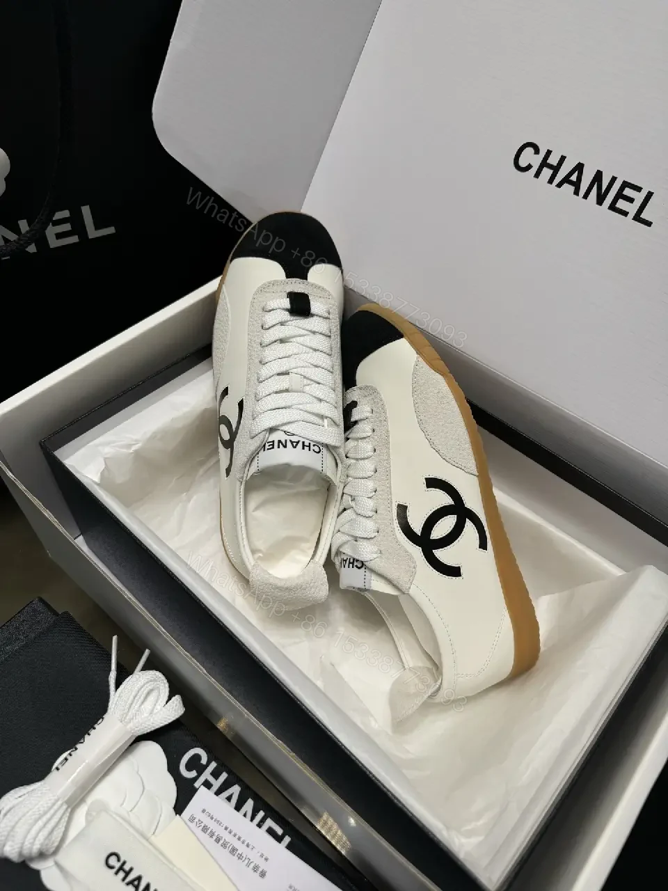View 6 of Two-Tone White/Black Gum-Soled High-Top Sneakers