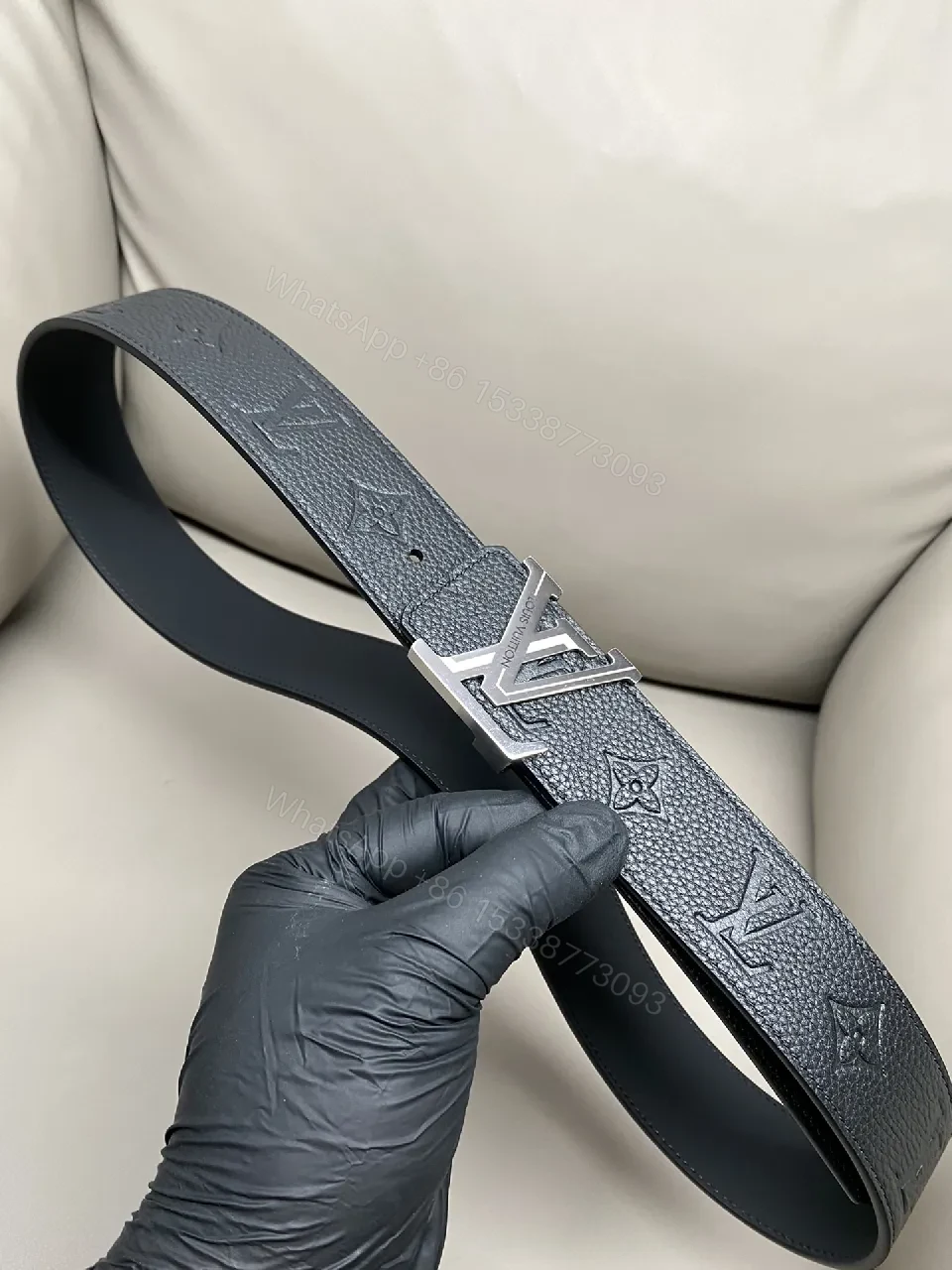 View 3 of Statement Leather Belt with LV-Inspired Hardware - Sleek & All-Season