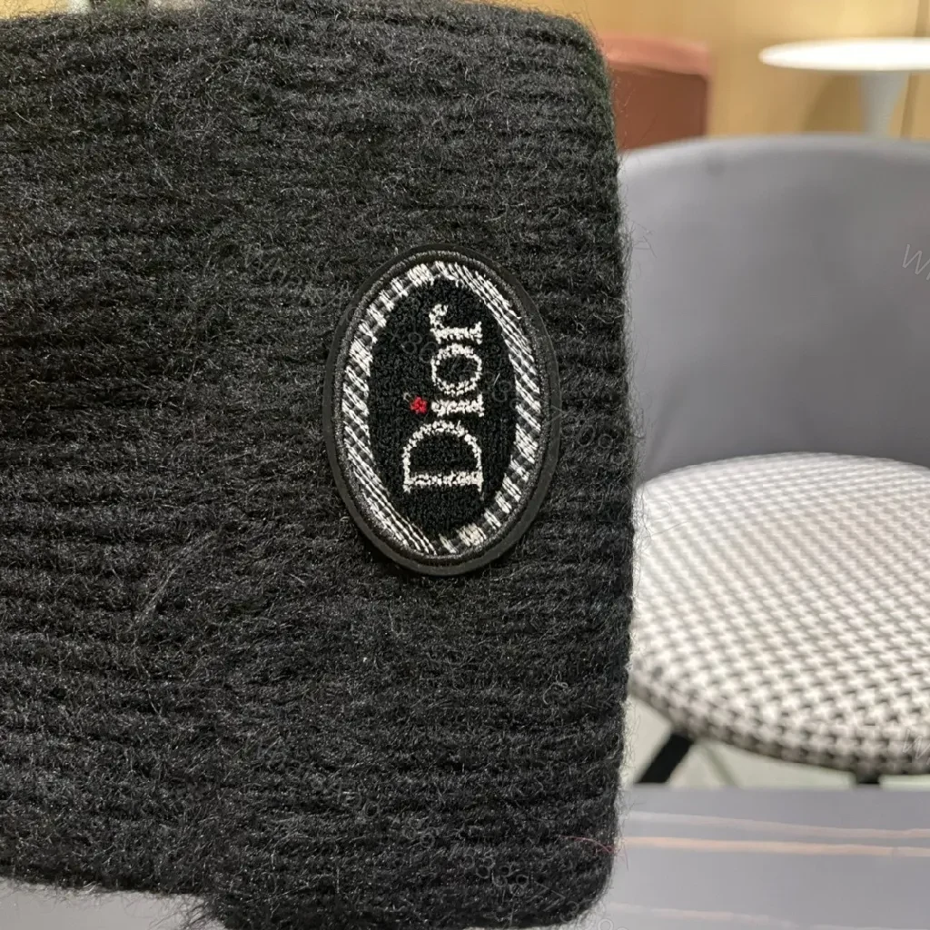 View 3 of Black Knit Beanie, Dior Patch, Subtle Luxury Winter Accessory