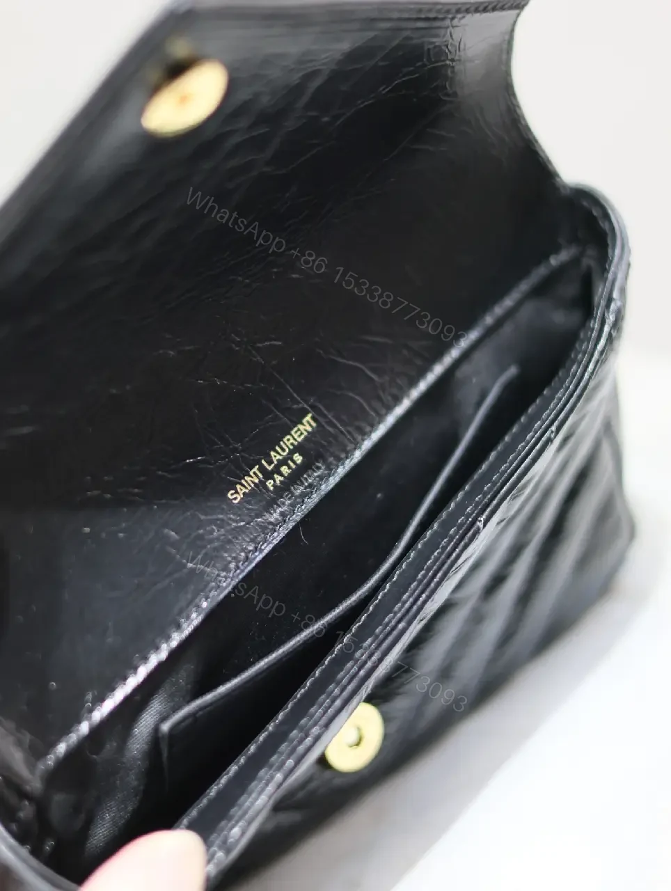View 7 of Quilted Black Calfskin Crossbody, Luxe Chevron, Compact Carryall