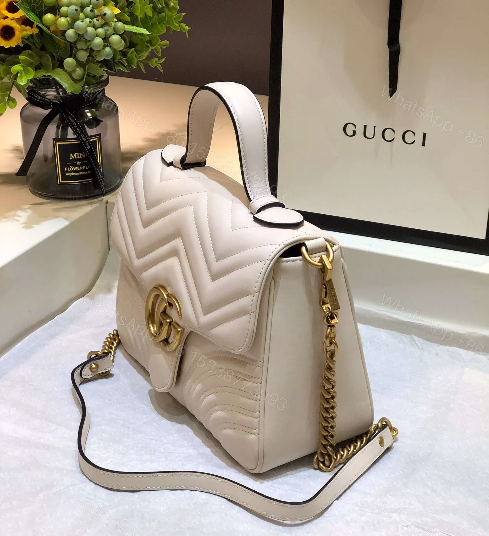 View 7 of Gucci Marmont Top Handle Rep 11 Handbag High Quality White 27cm