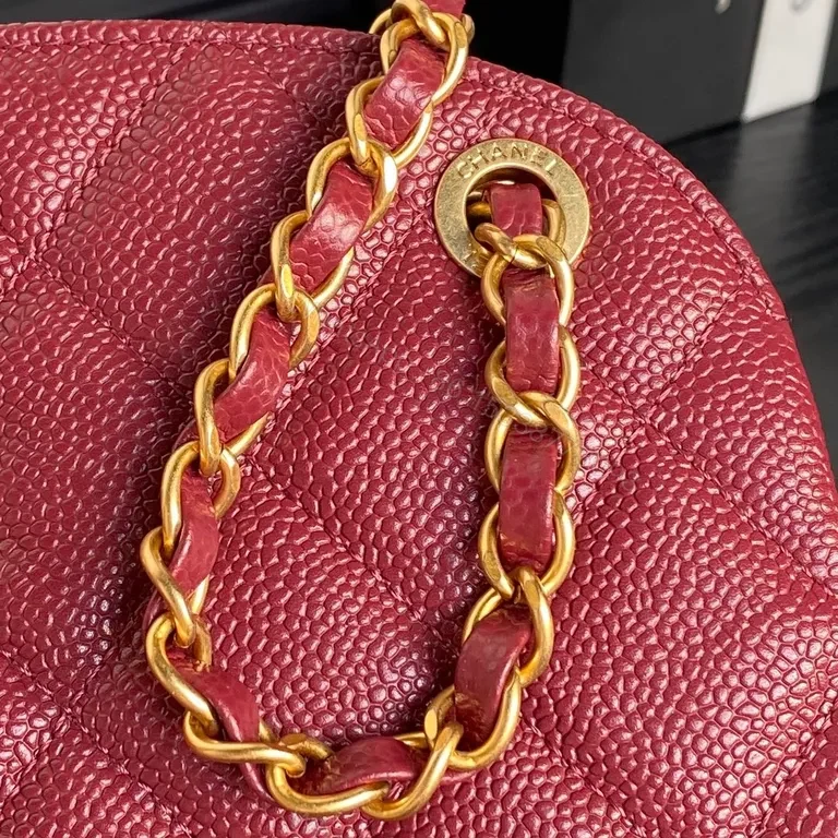View 9 of Burgundy Leather Quilted Bag + Gold-Chain Strap + Luxury Crossbody Camera Bag