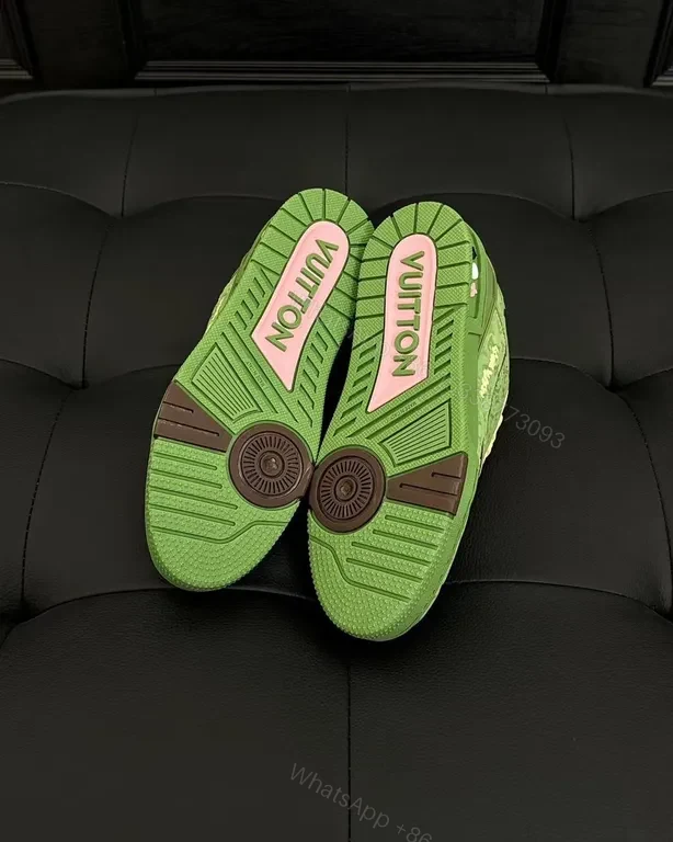 View 7 of Green LV-Style High-Top Sneakers with Signature Motif
