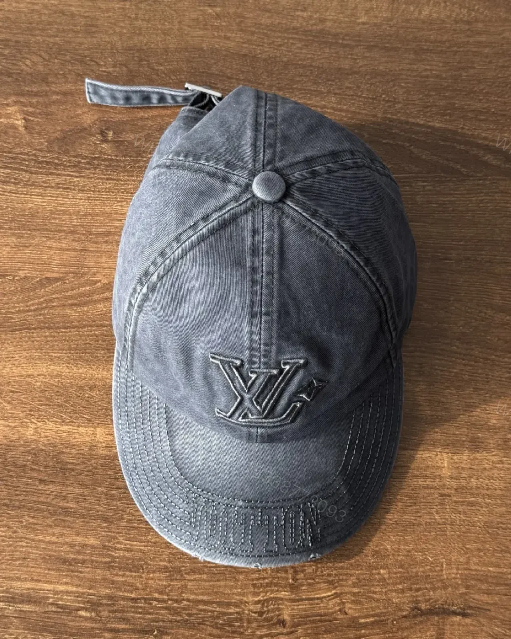 View 4 of Denim Luxe Cap with Embroidered Monogram Emblem