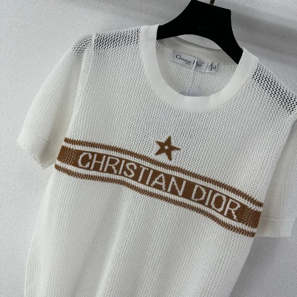 View 5 of White Mesh Star Logo Knit T-shirt Christian Dior