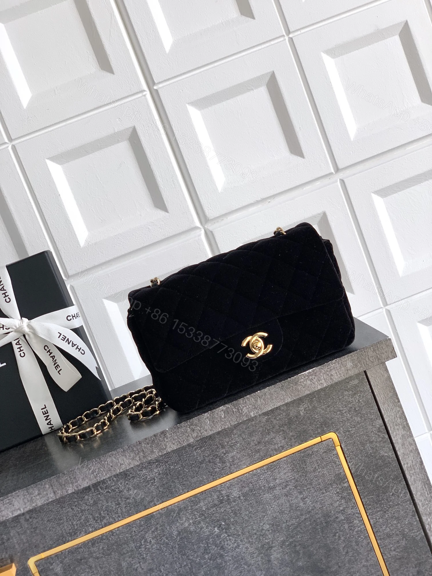CHANEL 高仿 2.55 黑色絨面菱格鏈條包 經典雙C復古奢華氣質女包 — view 1
