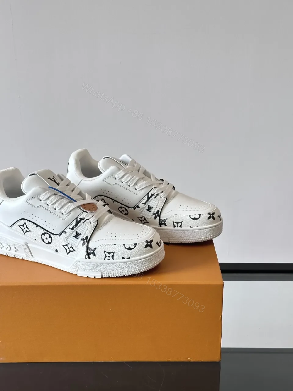 View 9 of White Leather Monogram High-Tops with Luxe Details Sneakers