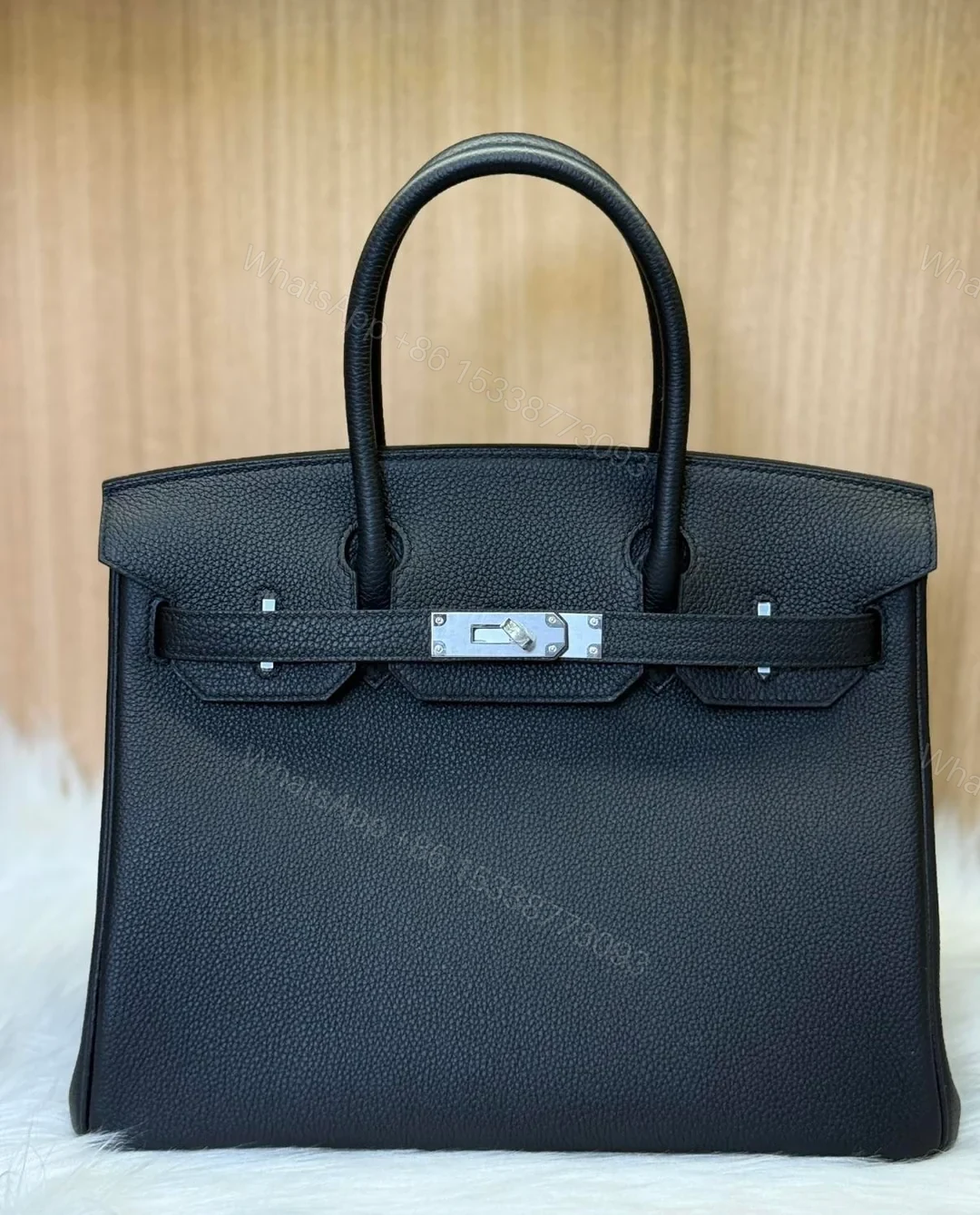 HERMES BIRKIN 25 BLACK TOGO LEATHER WITH PALLADIUM HARDWARE — view 1