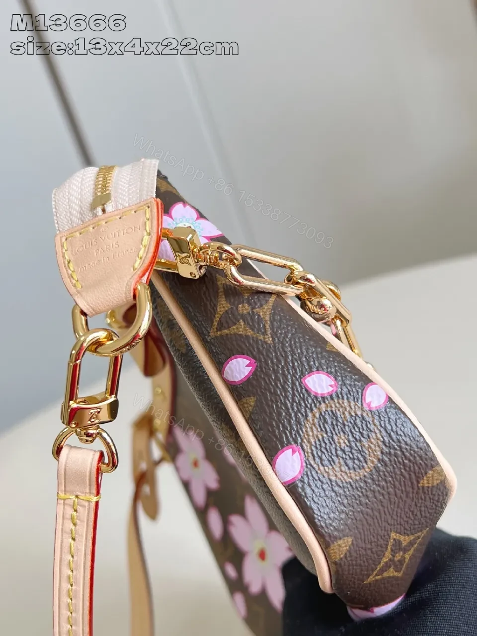 View 5 of Floral Pink Leather Satchel - Chic Velvet-Trim Handbag