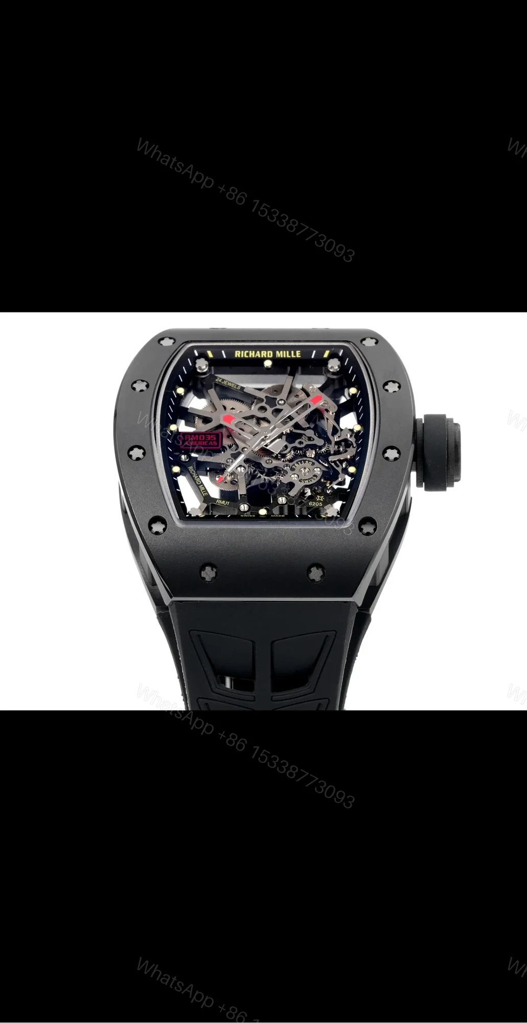 View 4 of Richard Mille RM035 Big Bull Manual Winding Skeleton Watch Black Ceramic NTPT Carbon Fiber RMUL1 Movement Velcro Strap Premium Edition RM035-BB-BLK-CF-VEL