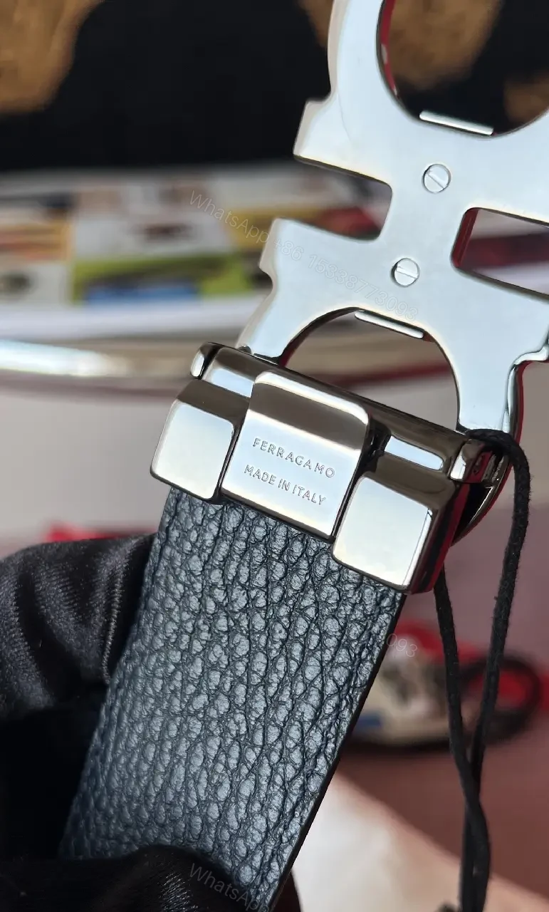 View 5 of Bold Leather Belt with Double-Gancini Hardware