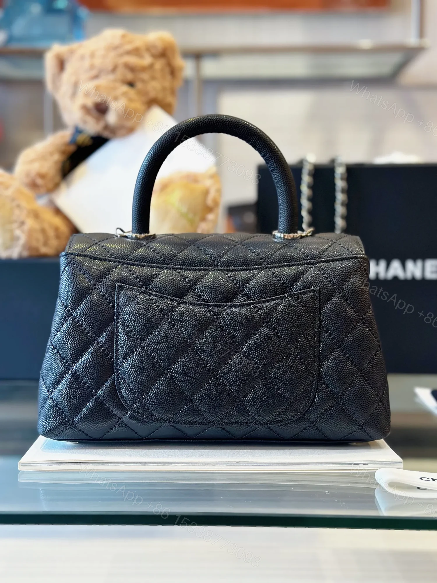 View 6 of Chanel Coco Handbag Leather Black With Silver Lock 23cm