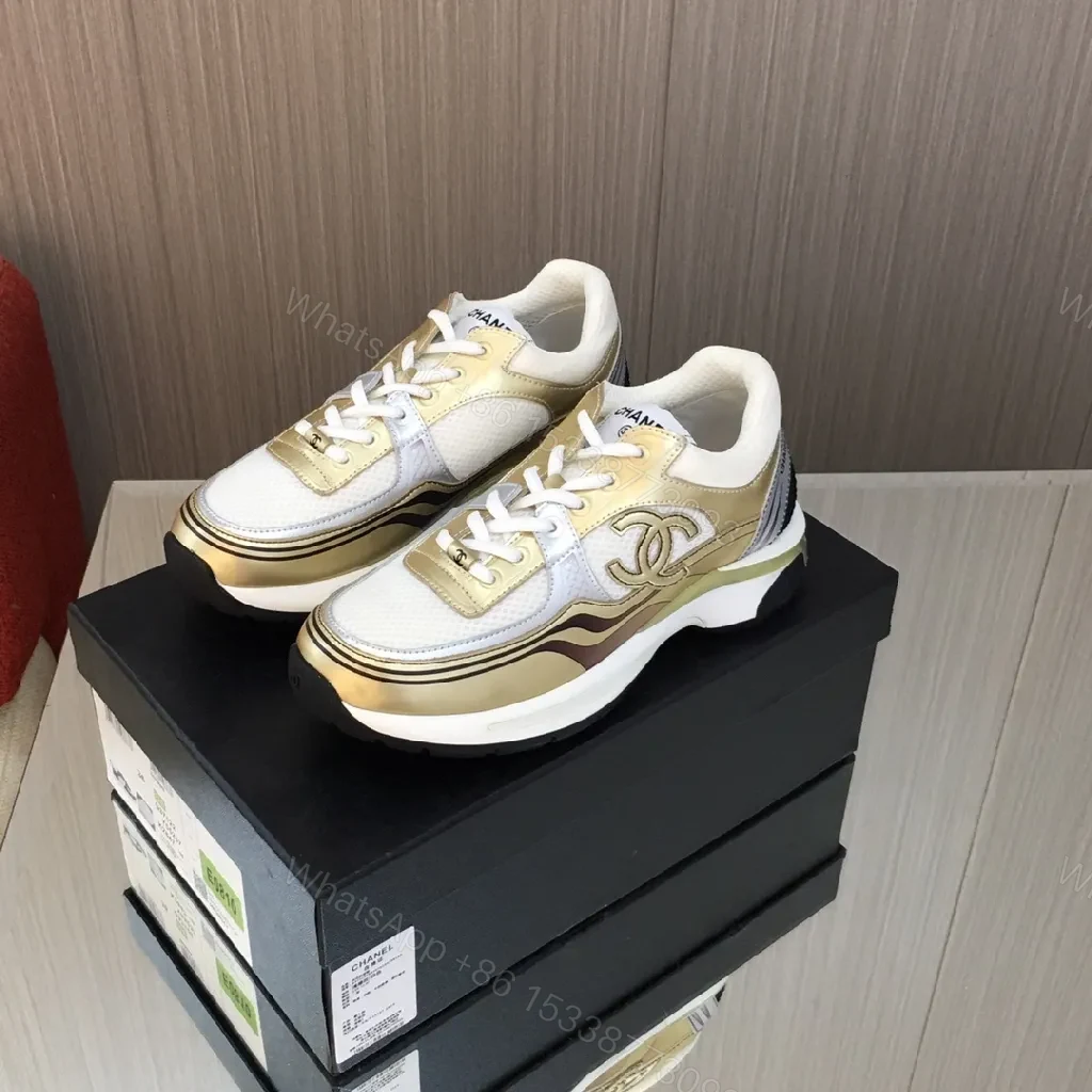 Gold-Tone Luxe Sneaker: Textured Mesh, Everyday Glam — view 1