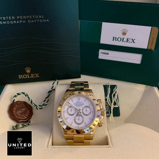 View 8 of Rolex Daytona Cosmograph 116528 Yellow Gold White Dial Oyster Replica