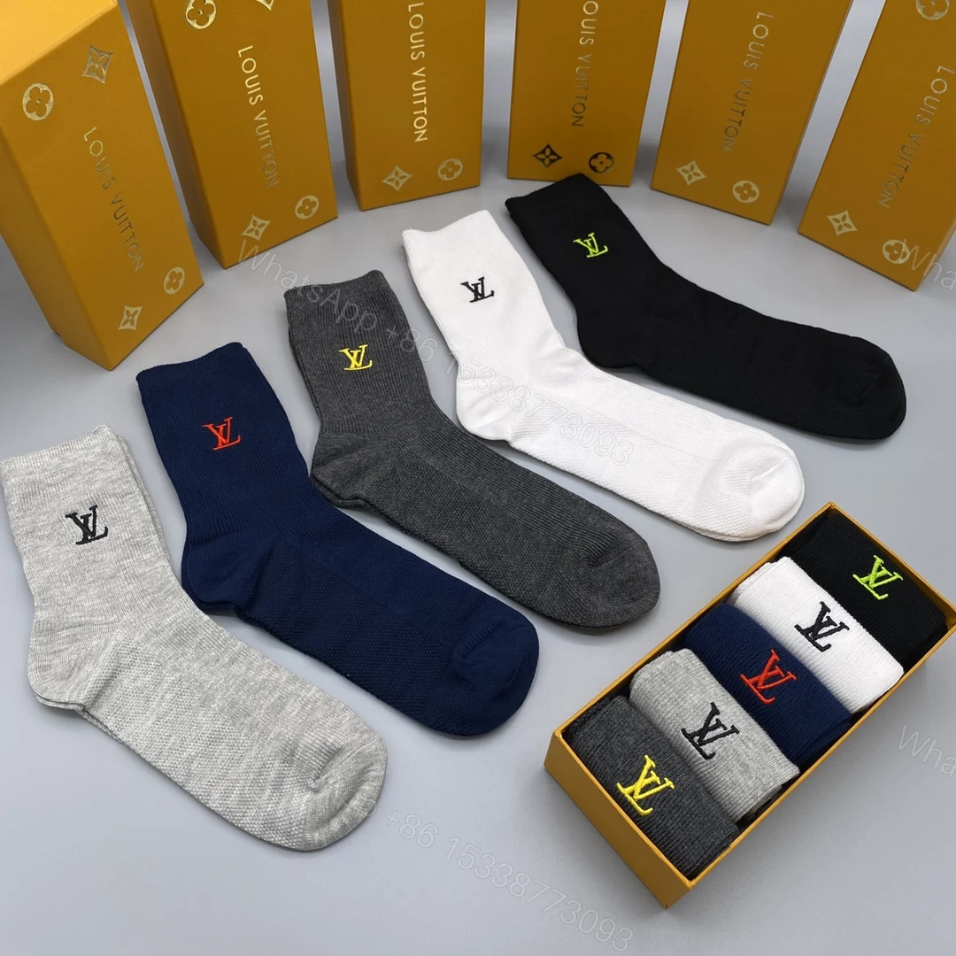 LV一比一仿製精品中筒襪 六色男士禮盒裝 LV刺繡Logo 台灣現貨 — view 1