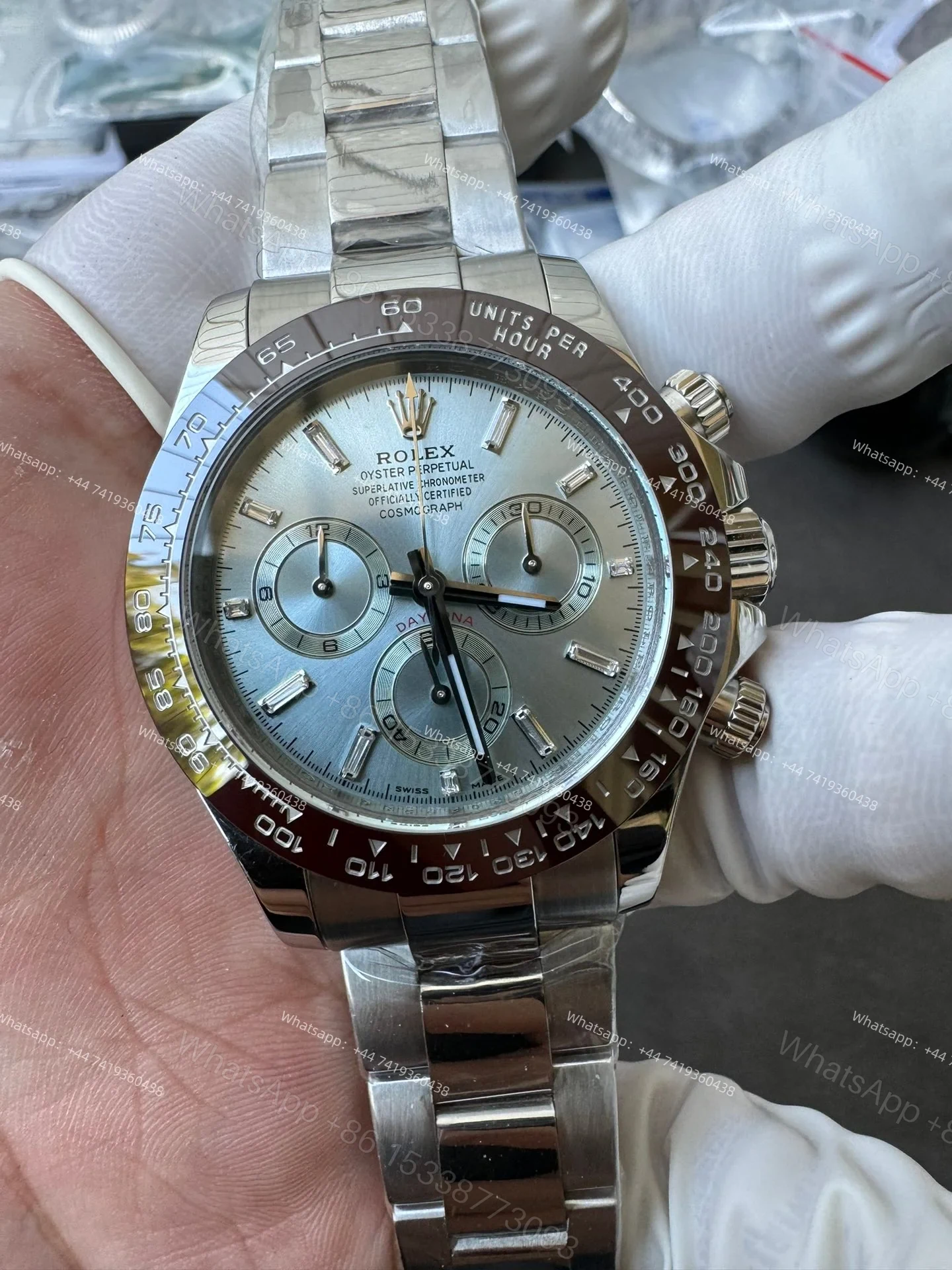 View 5 of Rolex Daytona M116506-0002 Ice Blue Dial 1:1 Replica Watch – Platinum Tone Super Clone 4130