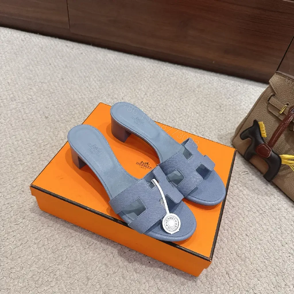 View 8 of Blue Leather Canvas? Hermès Style Iconic X-strap Sandals