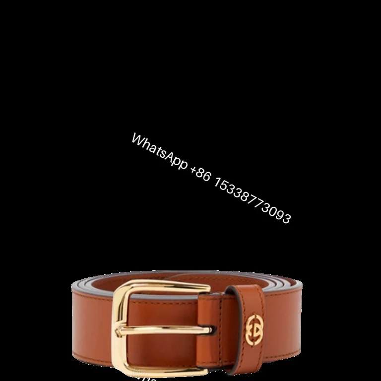 GUCCI BROWN BELT WITH SQUARE BUCKLE AND INTERLOCKING G GOLD MEATL 35MM — view 1