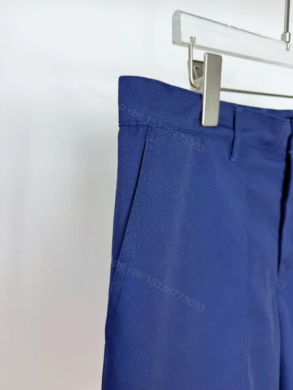 View 7 of Navy Linen Belted Bermuda Shorts Louis Vuitton Logo