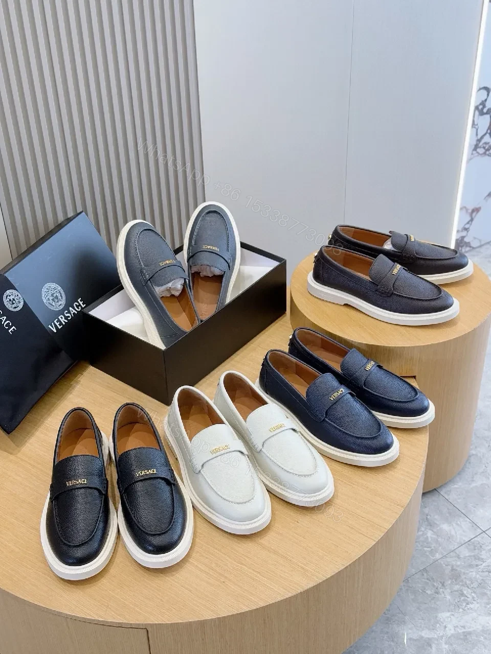 View 4 of Navy Leather Loafers with Luxe Twist, Slip-On, Cushioned Sole