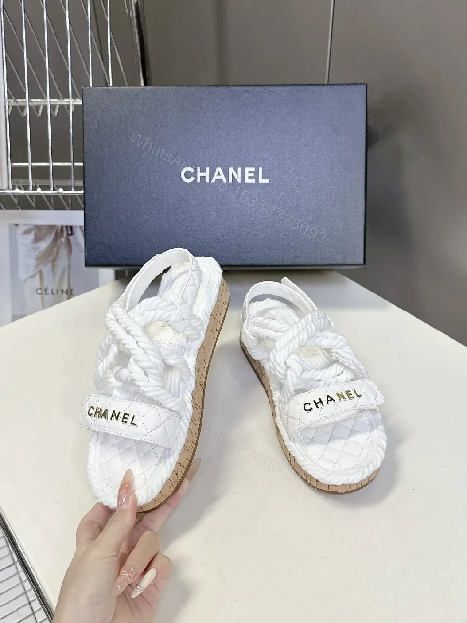 View 3 of White Quilted Sandals with Rope Straps — Luxe Comfort Sandals