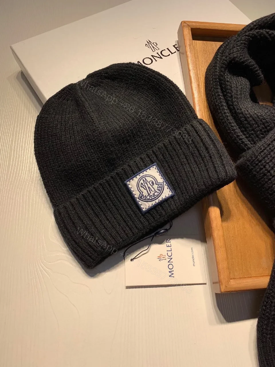 View 2 of Cozy Black Knit Beanie & Scarf Set — Warm, Luxurious Twist