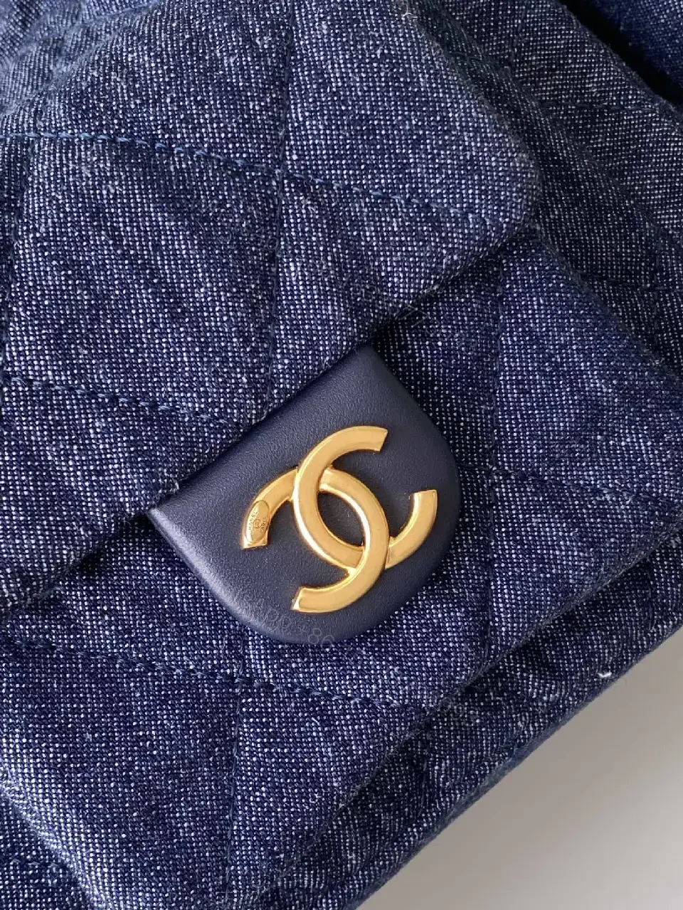 View 7 of Denim Texture Shoulder Bag with Gold Hardware, Luxe Style