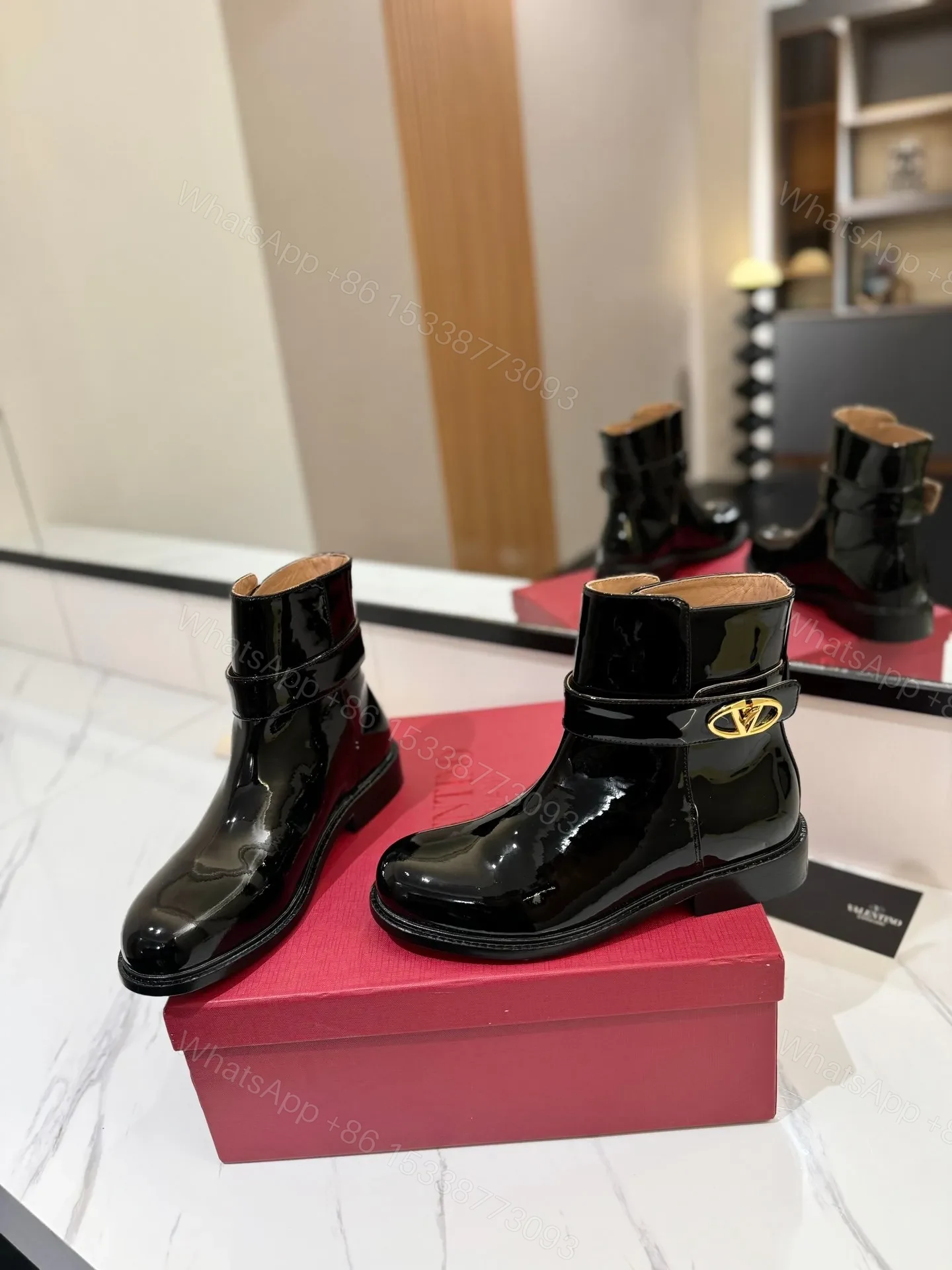 View 6 of Valentino Women Black Patent Leather Ankle Boots