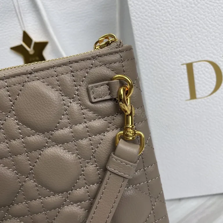 View 7 of Taupe Quilted Wallet-On-Chain: Leather, Dior Gold Emblem, Versatile Luxury