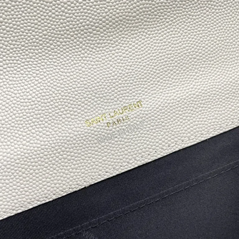 View 4 of Elegant Quilted Envelope Clutch with Gold-YSL Emblem, Ivory, Day-to-Night Essential